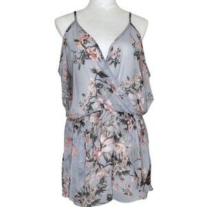 Women's Romper Cold Shoulder Floral Gray Playsuit Jumpsuit Large Fairycore